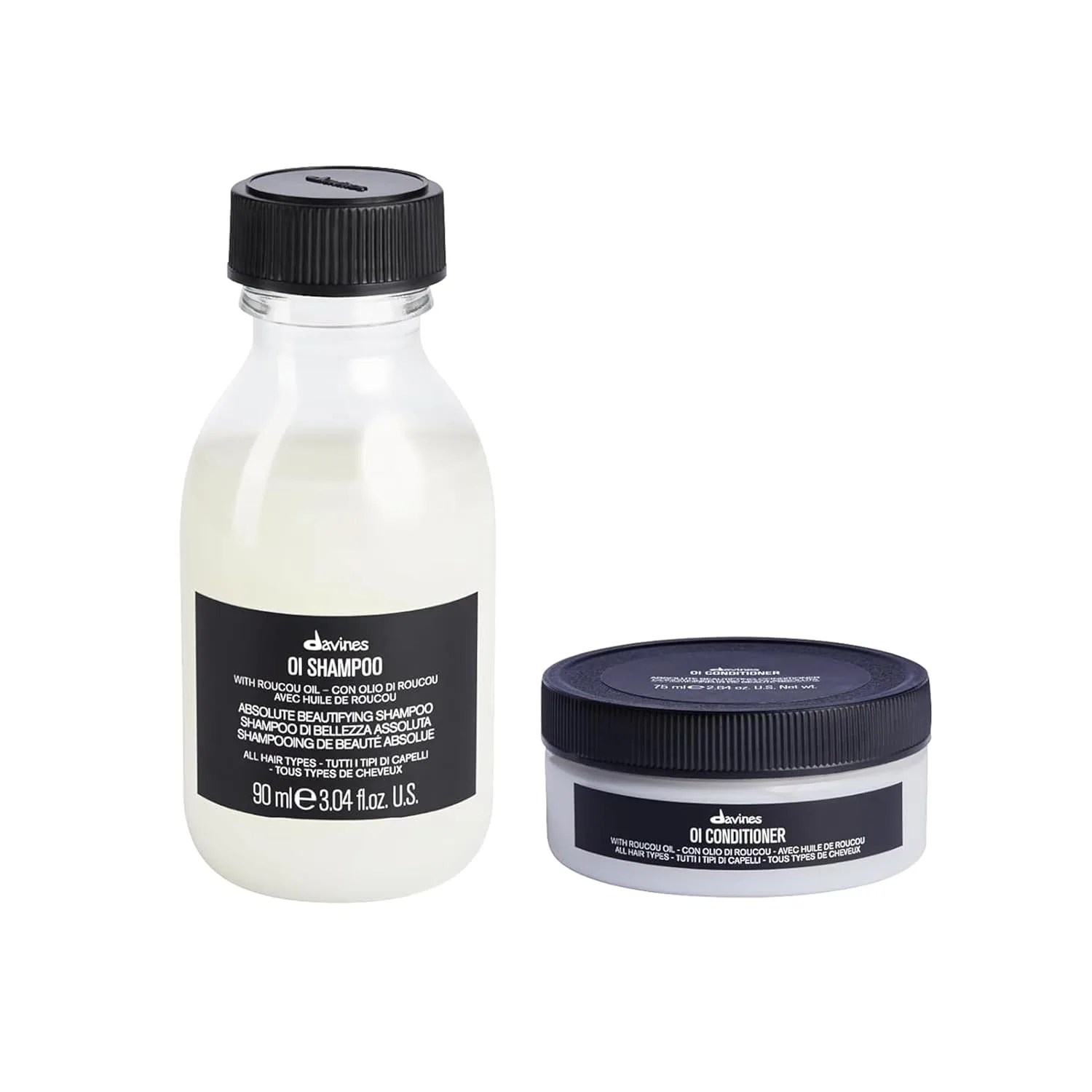Шампунь Davines OI | Питательный шампунь для всех типов волос | Блеск, объем и шелковистая гладкость волос каждый день Дорожный набор из 2 штук