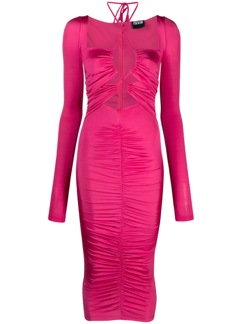 

Платье миди с вырезами и шнуровкой Versace Jeans Couture, розовый