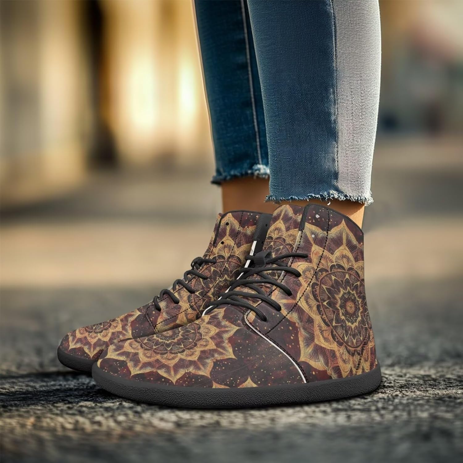 Мужские сандалии Howilath Boho Mandala с животным принтом, обувь, кроссовки с широкой носочной частью, высокие кеды, минималистичные кроссовки с нулевым перепадом, желтый — фото 2