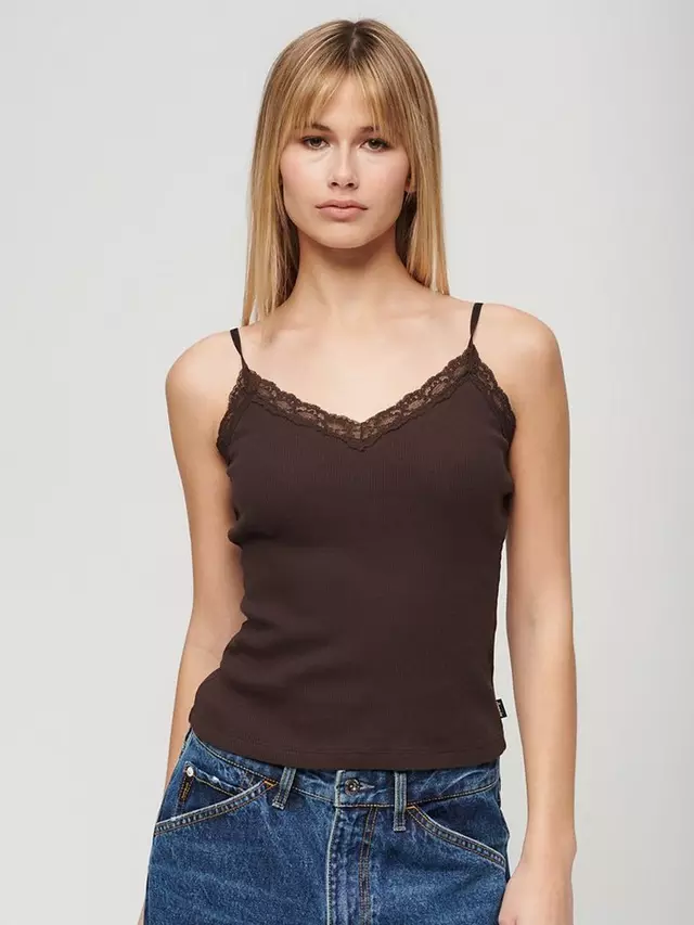 

Топ Superdry Essential Lace Trim Cami, цвет dark brown