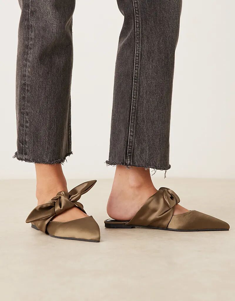 Мюли ASOS DESIGN Wide Fit с бантом Lunar из оливкового атласа