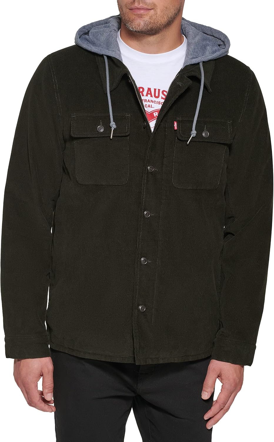 

Мужская клетчатая куртка-рубашка Levi's с капюшоном и подкладкой из шерпы (стандартные размеры, большие и высокие), Olive Corduroy