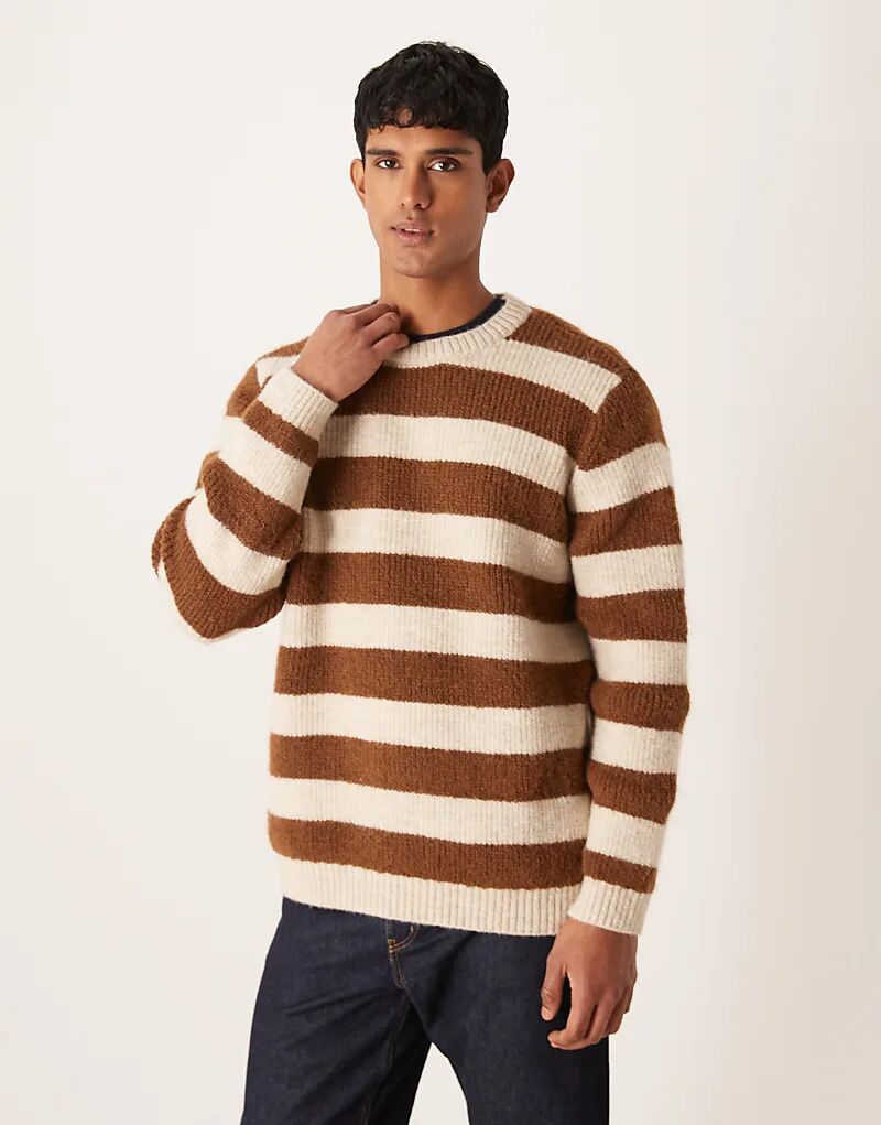 

Свободный трикотажный джемпер ASOS DESIGN с круглым вырезом в коричнево-бежевую полоску