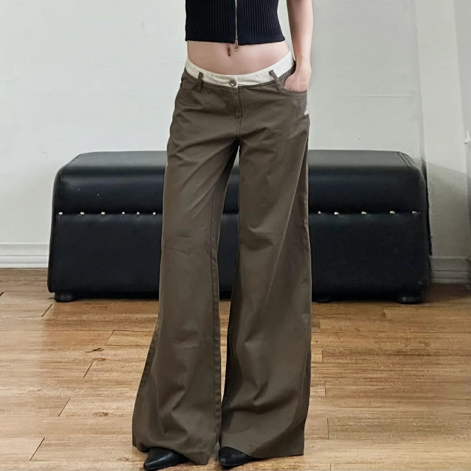Женские джинсы low waisted baggy, relaxed fit, straight, wide leg, boyfriend, vintage, brown — фото 2