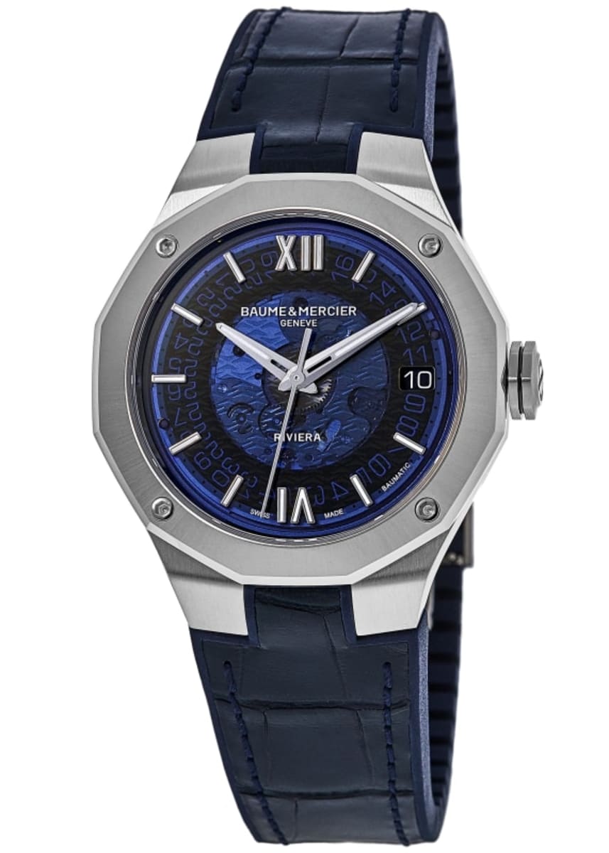 

Мужские часы Baume & Mercier Riviera с синим циферблатом и кожаным ремешком 10714