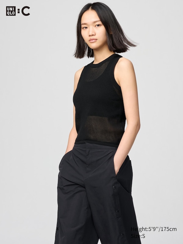 

Сетчатый джемпер с круглым вырезом (без рукавов) Uniqlo, черный