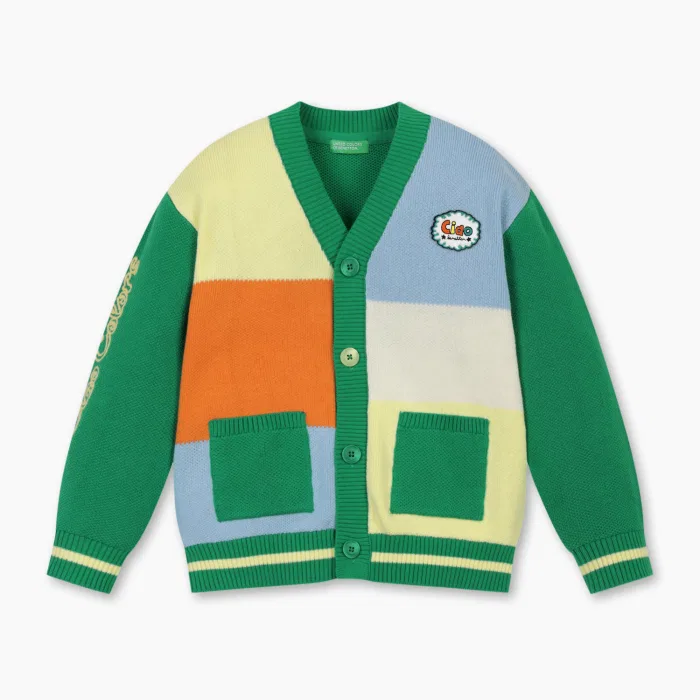 Детский кардиган Color Block, зелёный, от Benetton Kids