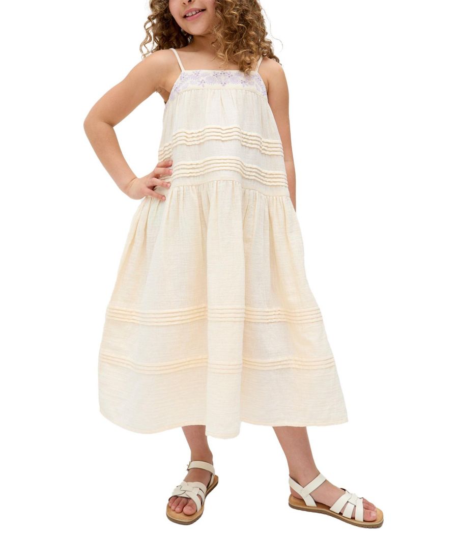 

Платье с вышивкой и декоративными складками Raffya Kids, Ecru