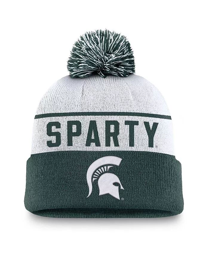 

Мужская белая/зеленая вязаная шапка Michigan State Spartans Local Peak с манжетами и помпоном Nike