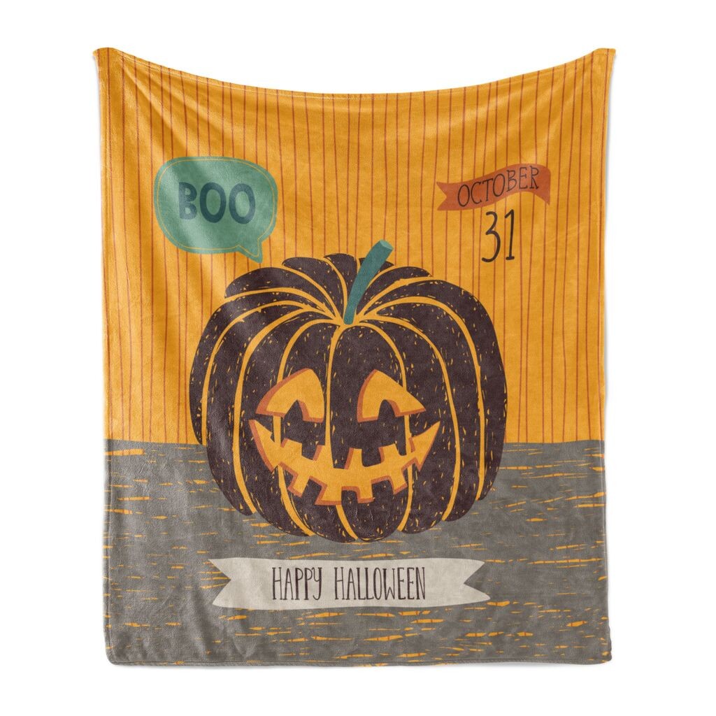 

Мягкое фланелевое флисовое одеяло ABAKUHAUS Halloween, жуткая тыква говорит «бу» в речевом пузыре с принтом Dirt Design, 175 x 230 см, оранжево-серый и темно-лиловый цвета, оранжевый