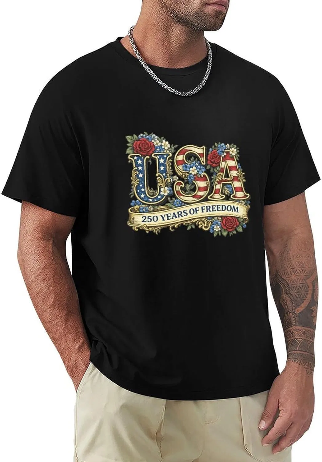 Футболка мужская с принтом America's 250th Anniversary, Black-style-6