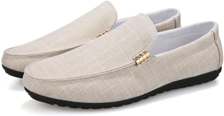 

Мужские однотонные лоферы из холщовой ткани, удобные повседневные слипоны, плоская обувь для мужчин для использования на улице Hhhchpm, бежевый