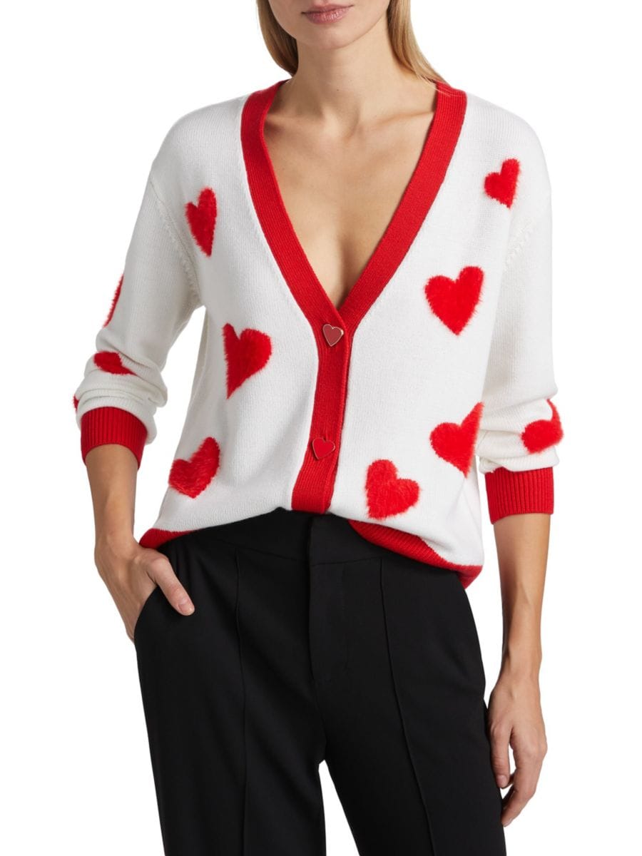 

Кардиган с вышитым сердцем Брэдли Alice + Olivia, цвет Soft White Bright Ruby