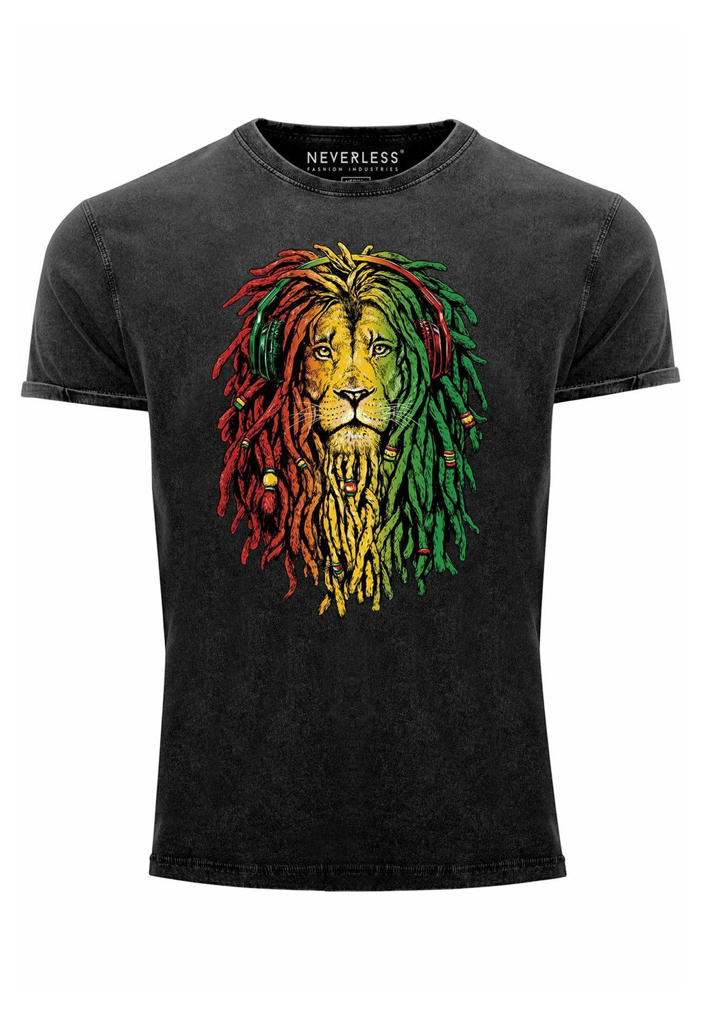 

Футболка с принтом VINTAGE LÖWE JAMAICA REAGGAE MUSIK RASTA LION PRINT Neverless, черный