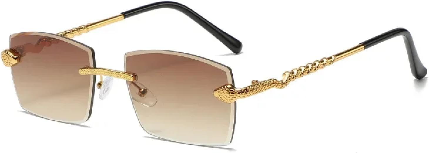 

Солнцезащитные очки Polygon без оправы для женщин в стиле ретро с прозрачными линзами Ocean, солнцезащитные очки для мужчин с защитой от УФ-излучения UV400 TKKTLLT, Gold Brown