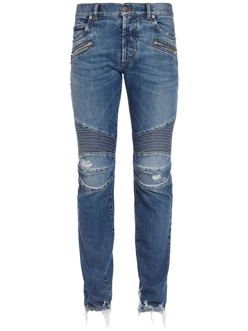Зауженные джинсы с прорезями Balmain, синий