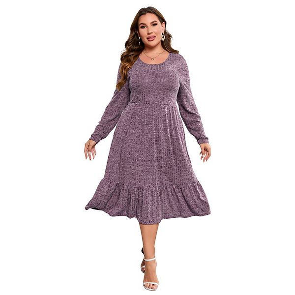 

Платье макси с круглым вырезом и карманами для женщин Plus size Clearflower, Purple