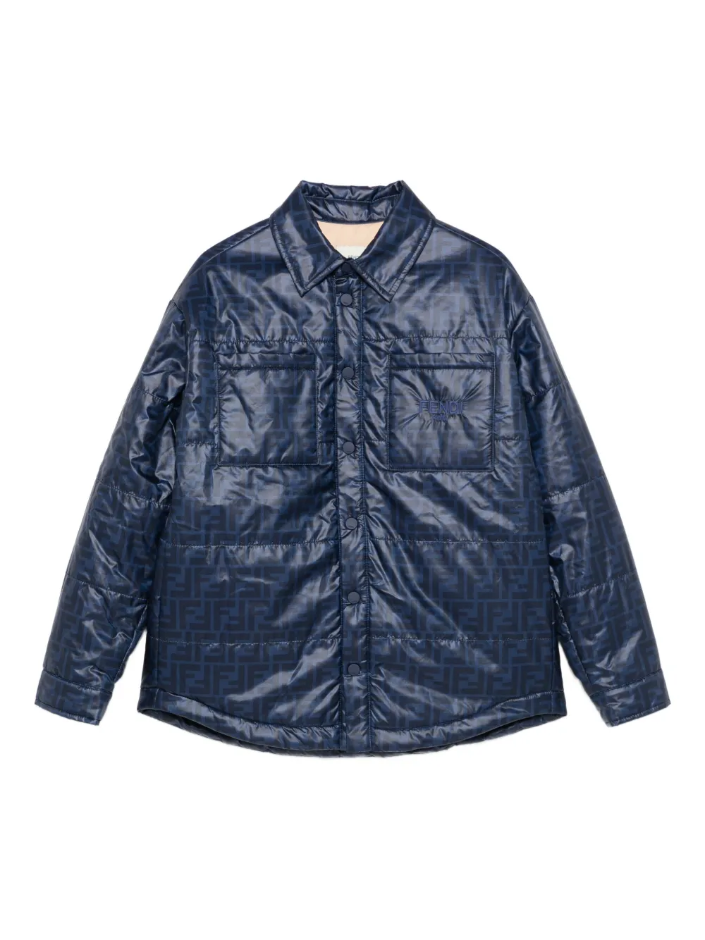 

Стеганая куртка с узором FENDI KIDS, синий