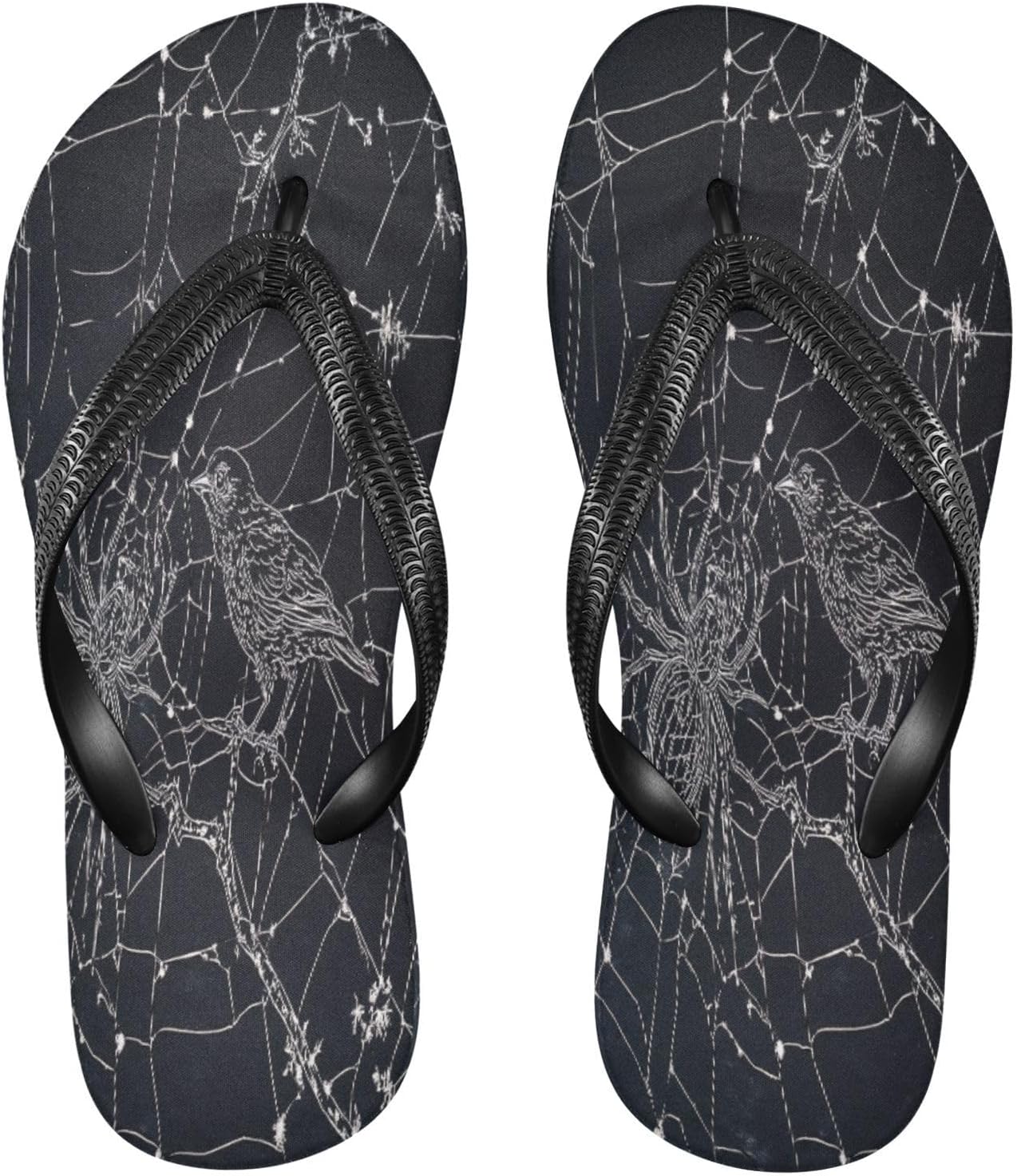 

Вьетнамки с принтом паутины и птицы, черные пляжные шлепанцы для душа, резиновые, противоскользящие, летние тапочки для ходьбы, для мужчин и женщин Sinestour