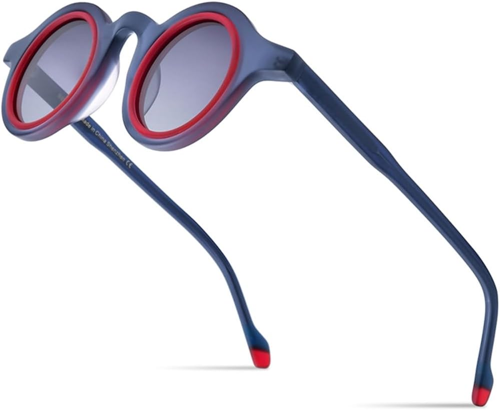 

Матовые ацетатные поляризованные солнцезащитные очки для мужчин с двойной петлей, ретро-стиль, маленькие круглые солнцезащитные очки UV400 для женщин MTZJH, Matte Blue Red Gray