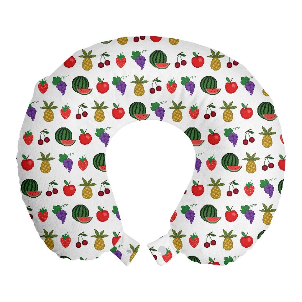 

ABAKUHAUS Fruits Travel Pillow Поддержка шеи, Pixel Art Cherries Grapes, Пенопластовые дорожные принадлежности для самолетов и автомобилей, 30x30 см, Разноцветные