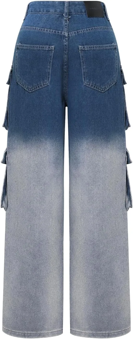Женские брюки с высокой талией Casual Baggy Stretchy Wide Leg Y2K Streetwear с 8 карманами — фото 3