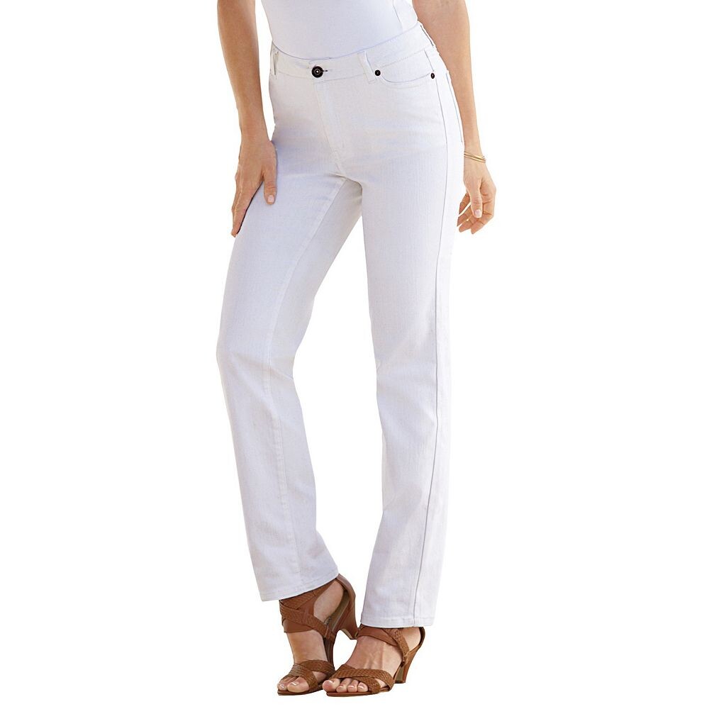 

Женские джинсы Roaman's Plus Size Petite Invisible Stretch Iconic прямого кроя, цвет White Denim