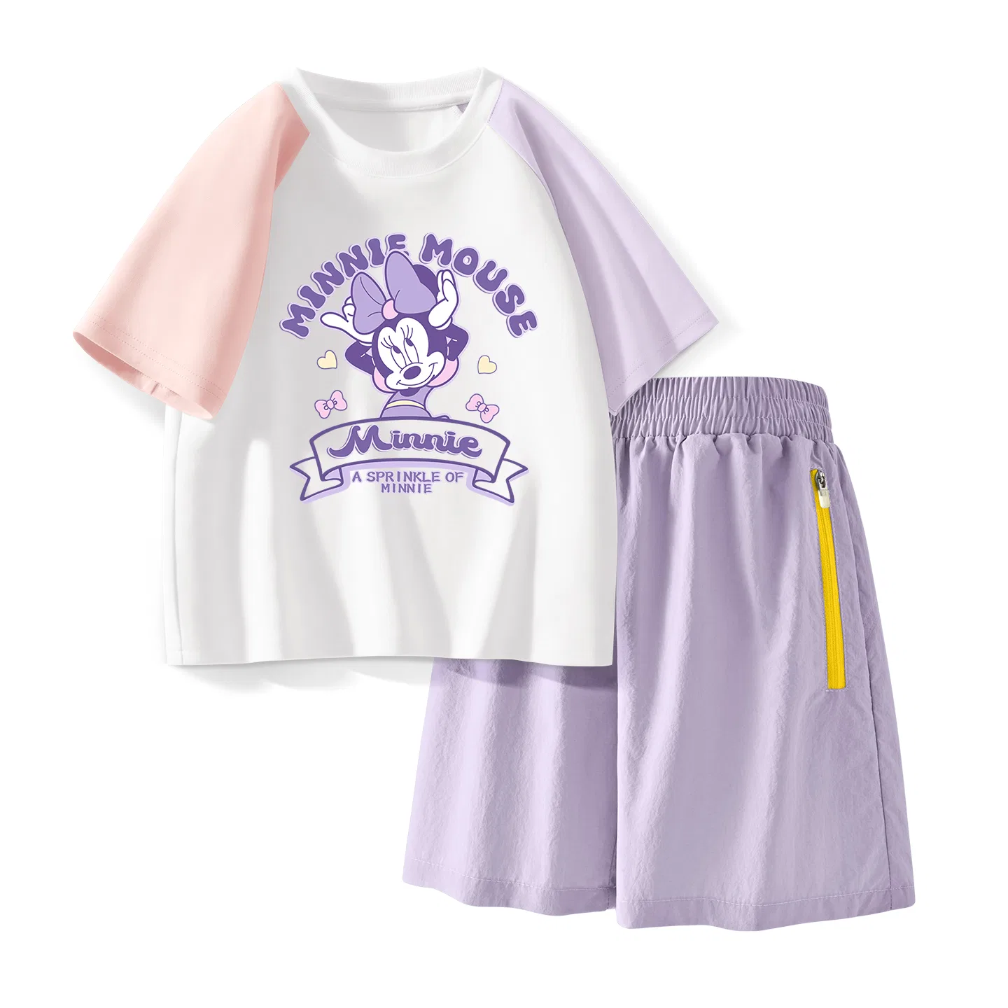 Детский спортивный костюм Casual Sportswear 2 Piece Set Disney, Di Color Tape Pink Purple+Solid Color Taro Paste Purple