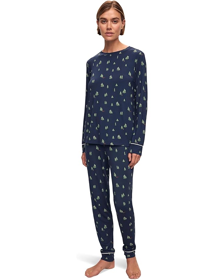 

Пижама Eberjey Gisele Printed Crew PJ Set, цвет Woodland Pine Navy/Ivory