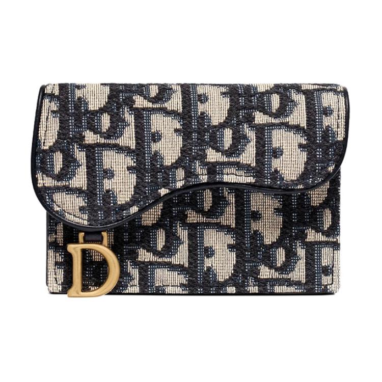 

DIOR Кожаный картхолдер женский джинсовый синий