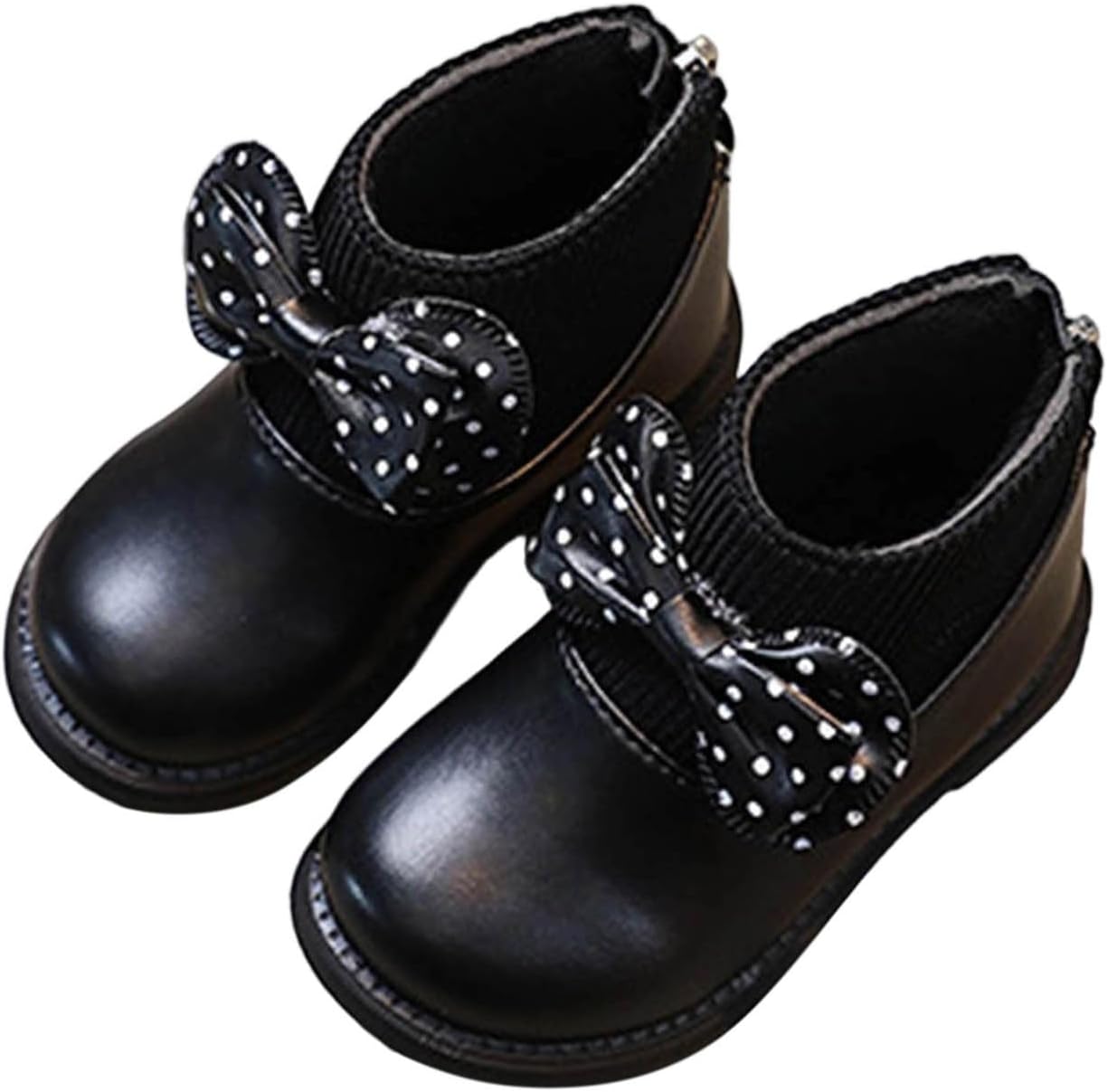 

Ботинки с бантиком для девочек, удобные и милые боевые ботинки с задней молнией, из искусственной кожи, модные короткие ботильоны для детей 1-6 лет Generic, Black