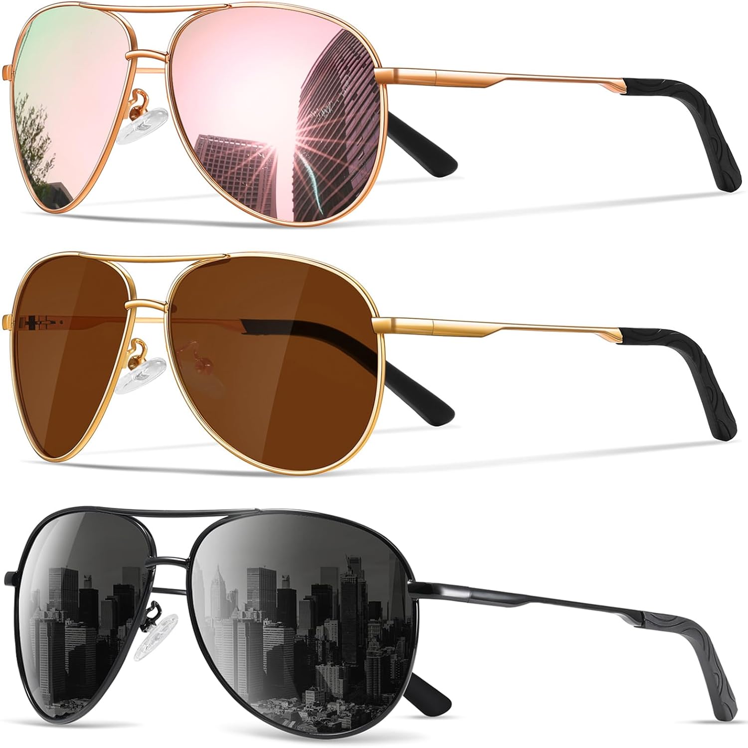 

Солнцезащитные очки для мужчин, поляризованные, авиаторские, для мужчин и женщин, для рыбалки, вождения, с металлической оправой и защитой от УФ-излучения UV400 phikttu, B3-black+brown+pink