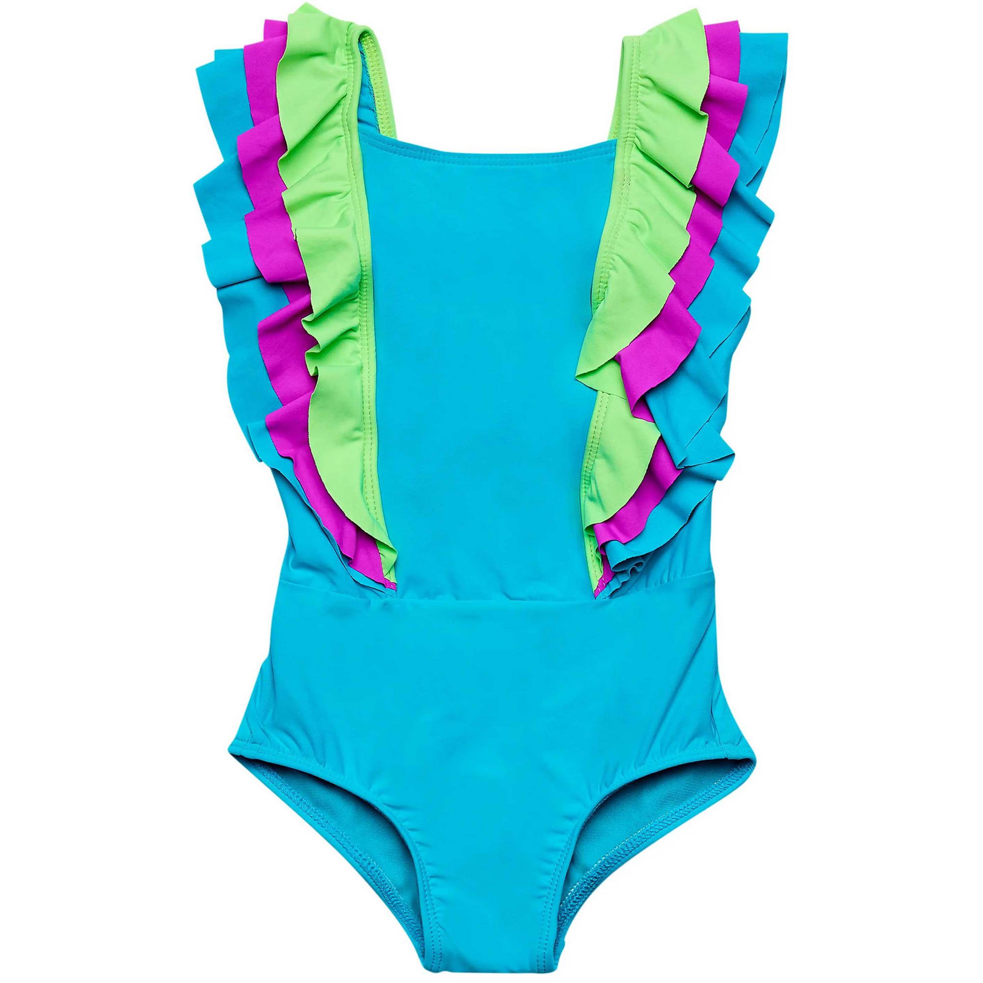 

Слитный купальник для маленьких девочек с оборками через плечо. Beach Lingo, Blue Moonstone