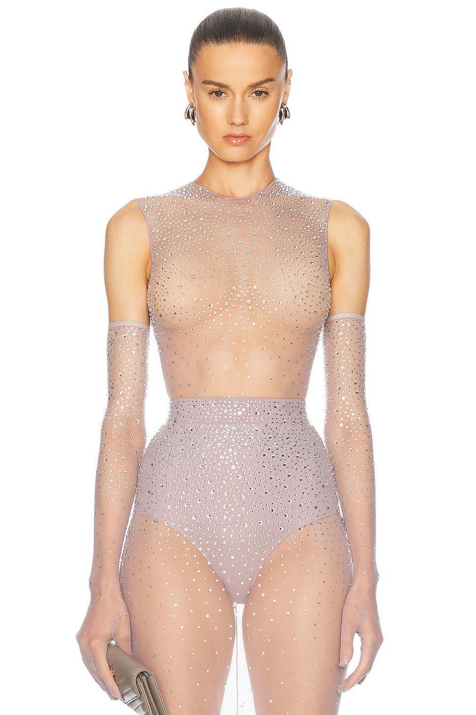 

Боди из кристаллической сетки Alex Perry, цвет Lavender Grey