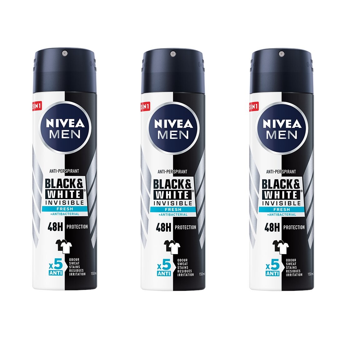 

Nivea Men, Black&White, мужской антиперспирант, 3x150 мл