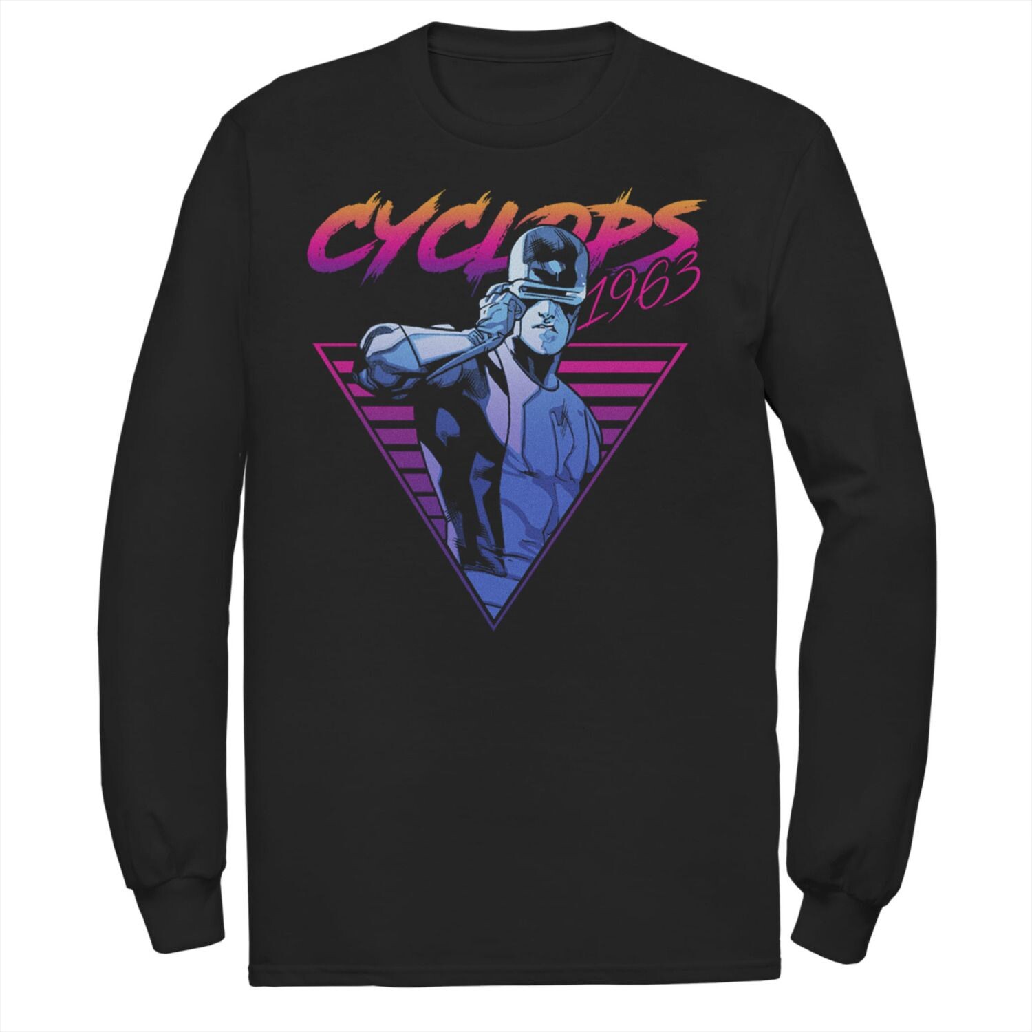 

Мужская футболка Marvel X-Men Cyclops в стиле ретро с неоновыми треугольниками и длинными рукавами с рисунком