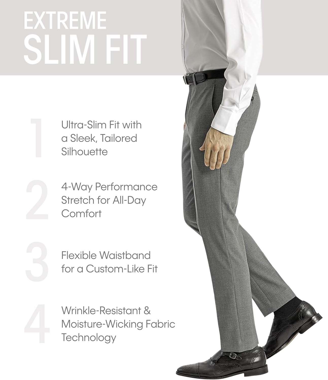 Мужские зауженные брюки Calvin Klein Slim Fit Stretch | Приталенные брюки для мужчин | Ультразауженные брюки, Grey — фото 3