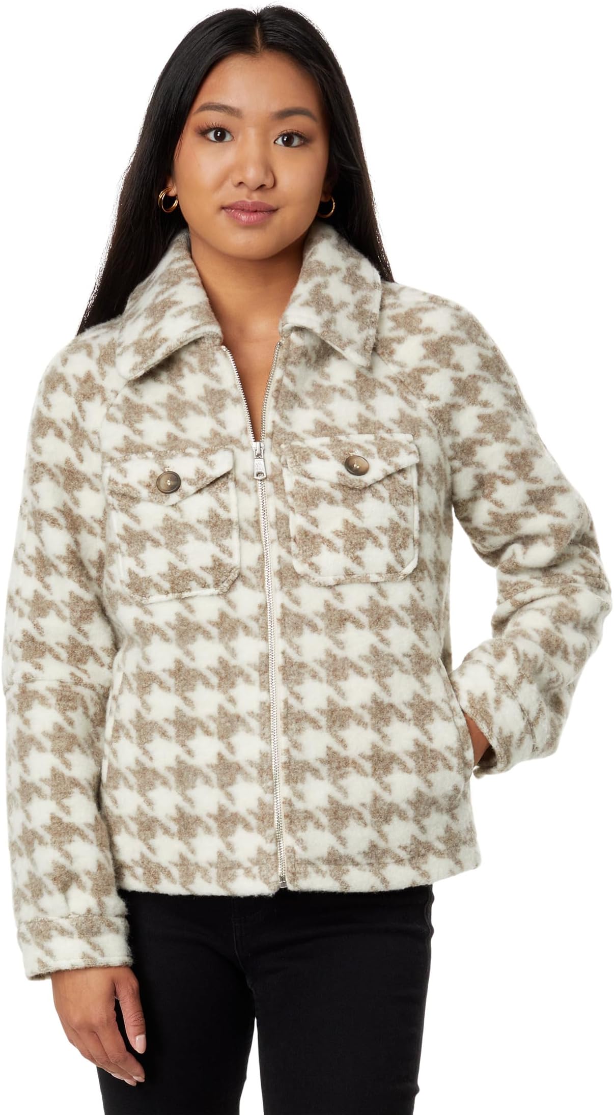 

Куртка Plaid Zip Front Jacket Avec Les Filles, цвет Tan/Cream Houndstooth