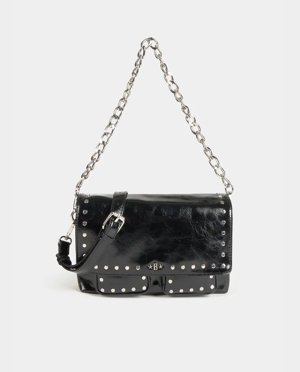 

Черная сумка-шоппер с клапаном и карманами Brownie