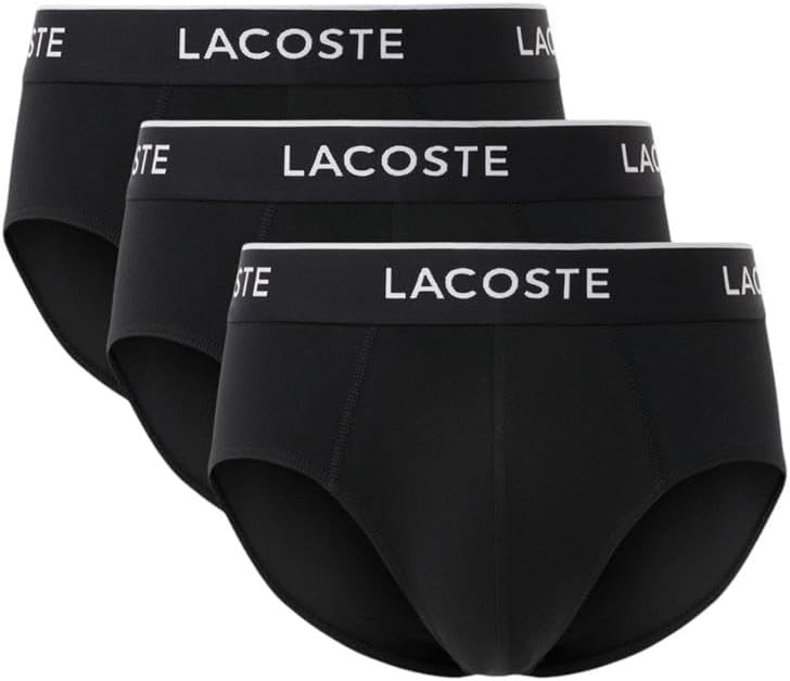 

Lacoste мужские хлопковые стрейч трусы 3 шт, Black With Black Waistbands (New)