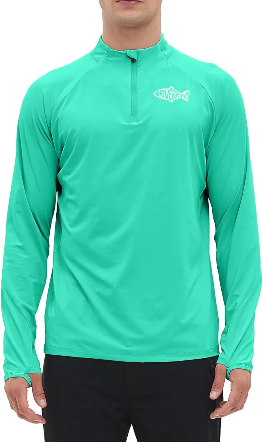 

Мужская рубашка с защитой от солнца UPF 50+ 1/4 Zip Up Long Sleeve Rash Guard для рыбалки, быстросохнущая, легкая Riverruns
