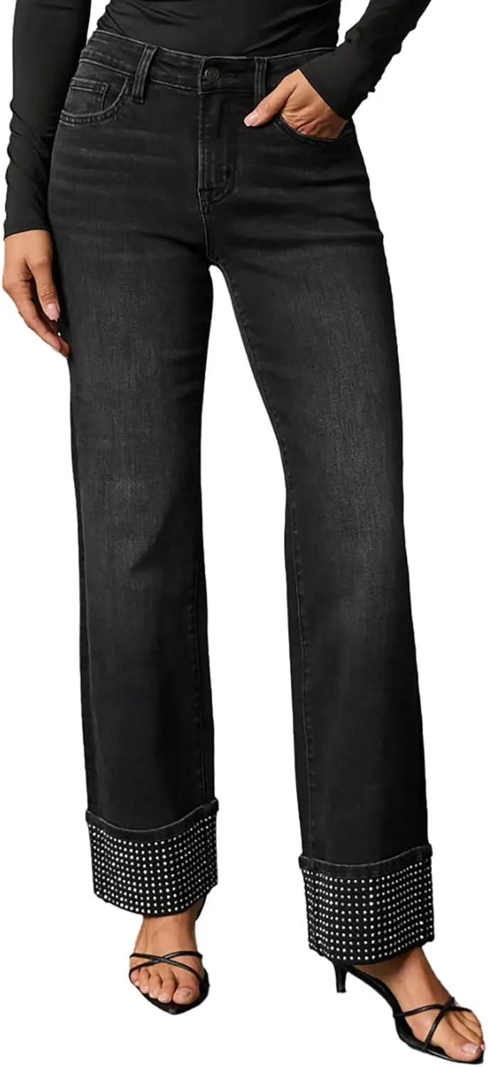 

Женские джинсы прямого кроя с высокой посадкой QLAUYIOE