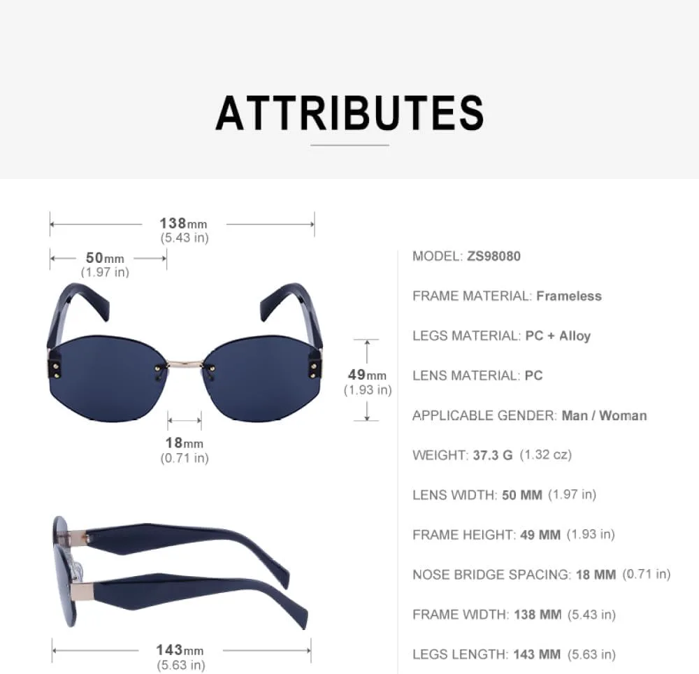 

Винтажные солнцезащитные очки без оправы для женщин, роскошные ретро-панк солнцезащитные очки для женщин, защита от УФ-излучения UV400 TYUVIVO, C11greengray