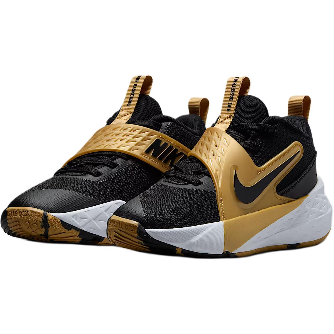 Детские баскетбольные кроссовки Team Hustle D 12 для дошкольников Nike, черный/золотой/белый — фото 4