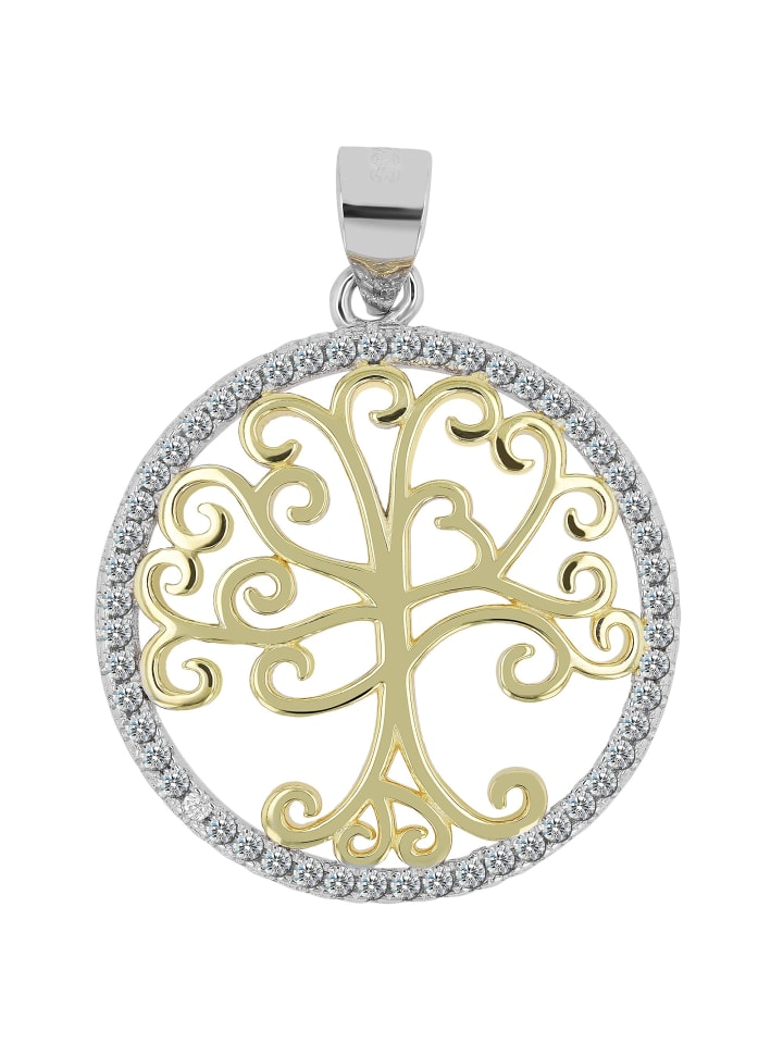 

Adeliás Женский кулон «Древо жизни» из серебра 925 пробы с кубическим цирконием в золотой оправе