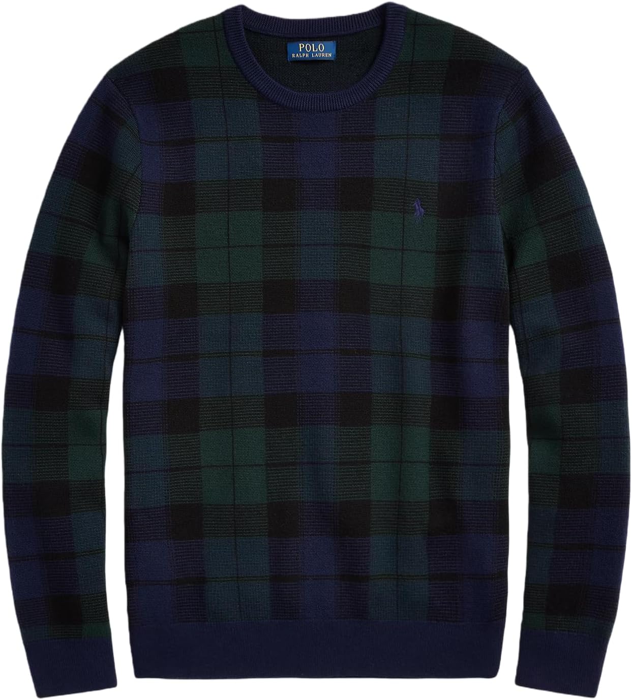 

POLO RALPH LAUREN Мужской клетчатый стираемый шерстяной свитер, Navy Green Mu