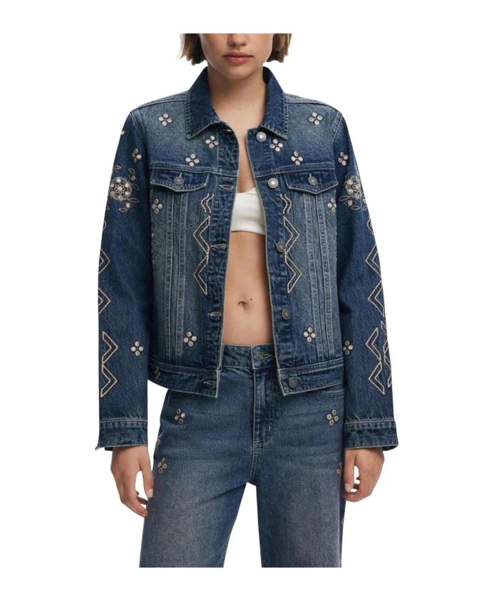 

Блейзер с аппликацией из страз и круглым вырезом горловины. Desigual, синий