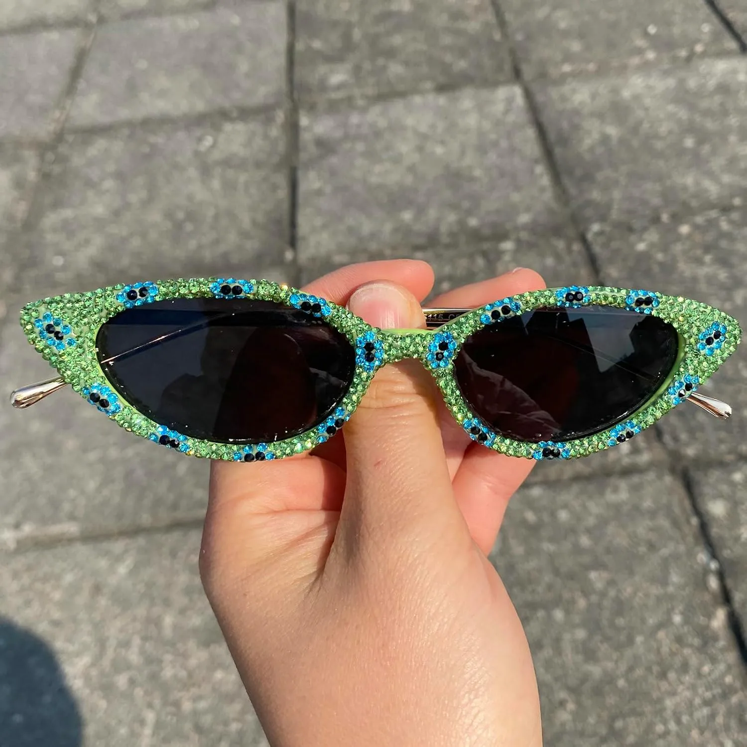 

Солнцезащитные очки с кристаллами и стразами для женщин, сверкающие очки для вечеринок, модные женские очки в стиле «кошачий глаз» с бриллиантами mincl, Green