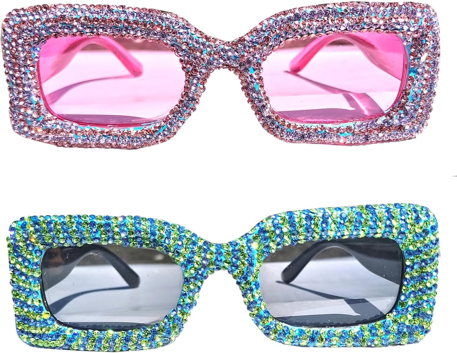 

Солнцезащитные очки Helena прямоугольной формы с бриллиантами для женщин, роскошные, со стразами, в стиле панк, модные квадратные очки с защитой от УФ-излучения UV400, Pink+green