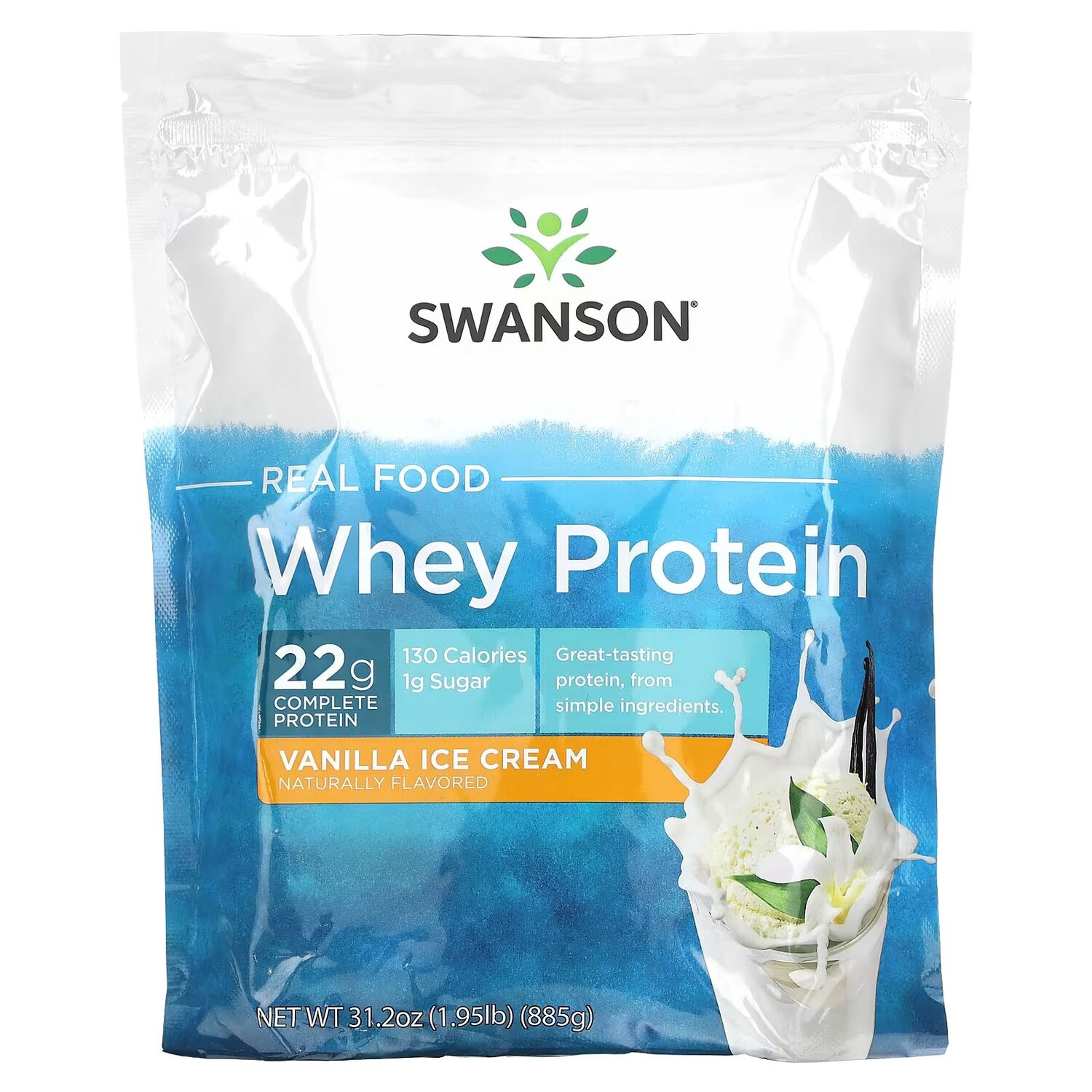 

Real Food Whey Protein, ванильное мороженое, 1,95 фунта (885 г) Swanson